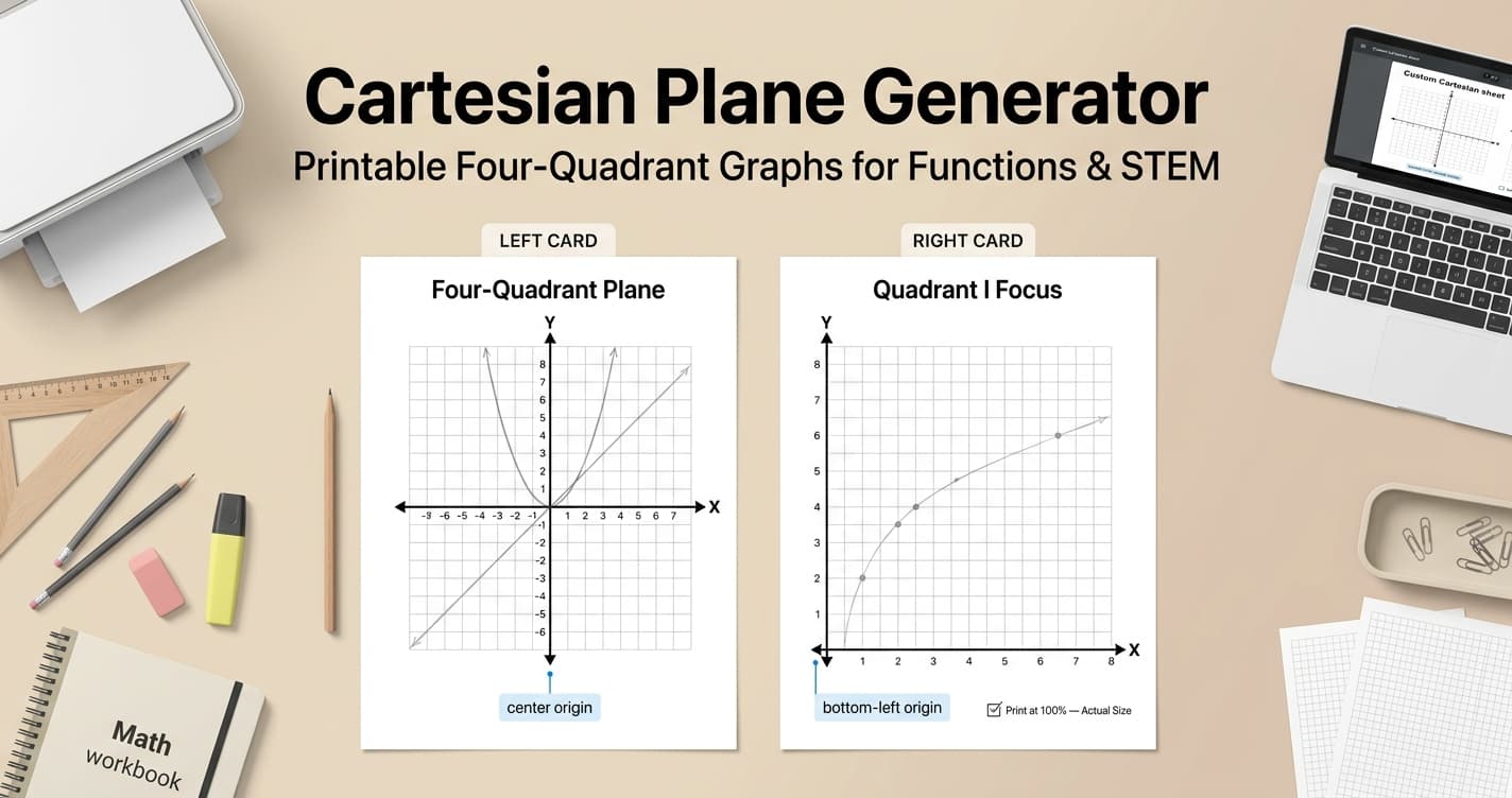 Four-quadrant Cartesian plane with center origin next to a Quadrant I bottom-left origin sheet for positive-only plots