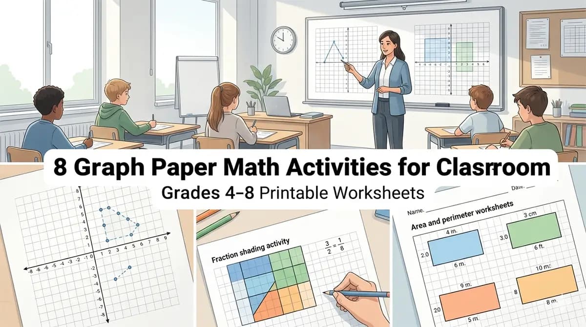 Printable graph paper classroom activities for coordinates, area, and fractions