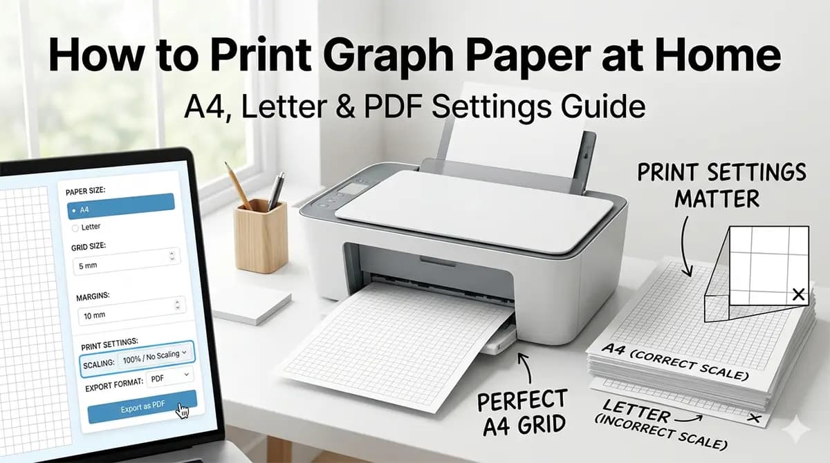Printer output comparison for A4 and Letter graph paper print settings