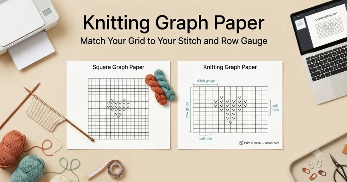 Heart motif on square graph paper versus the same chart on gauge-matched rectangular knitting graph paper