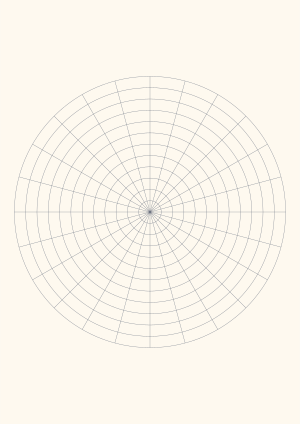 Unlabeled polar drawing circle, 12 graphite rings at 15 degrees, warm paper, center mark, A4 portrait printable PDF