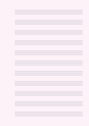 Printable blank staff paper, blush pink page with slate ink, 2.5mm manuscript ruling, A4 portrait