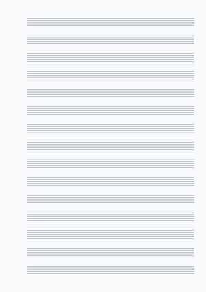 Printable compact college staff paper, 2.0mm manuscript ruling, cool grey page, blank staves, A4 portrait