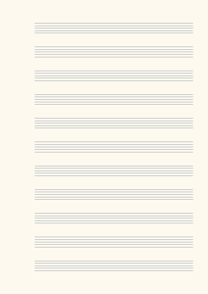 Printable blank staff paper, cream page with navy ink, 2.5mm manuscript ruling, A4 portrait